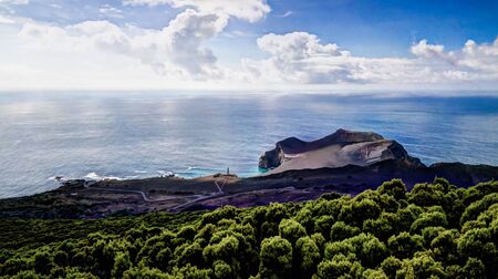 Landscape to Capelinhos volcano caldera at Faial, Azores, Portugal