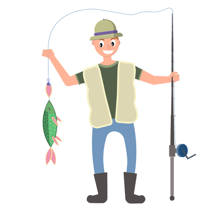 Fisherman with fishのイラスト素材