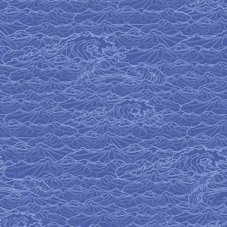 Ocean storm waves seamless pattern drawn in line art style. Tsunami. Coloring book page designのイラスト素材