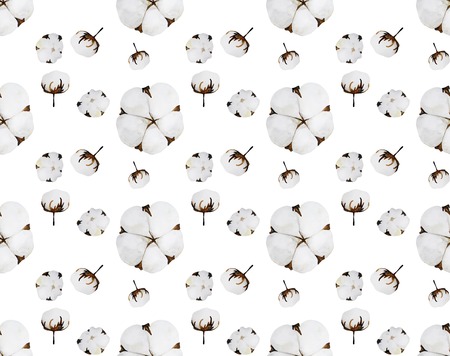 Watercolor cotton seamless pattern. Natural white designの写真素材
