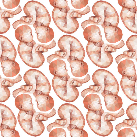 Low poly twins isolated on triangular background. Polygonal baby.のイラスト素材