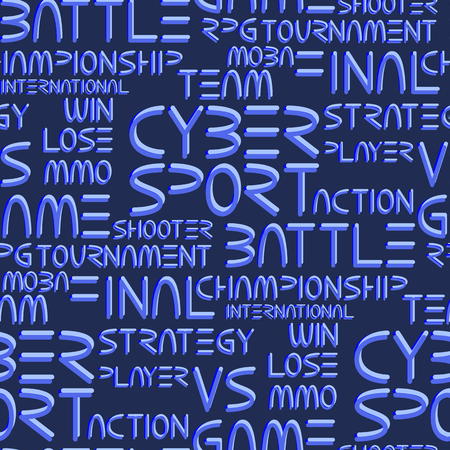 Cyber sport. Vector words and phrases related to computer games tournaments. Vector seamless patternのイラスト素材