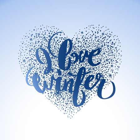 Graphic snowflakes in the shape of heart. Winter design in blue colors.のイラスト素材