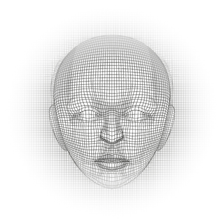 Vector human face. Front view. Artificial intelligence concept. Modern cyber technologies. Coloring book page design for adults and kids.のイラスト素材