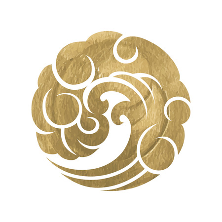 Abstract graphic wave in the shape of circle. Tattoo art or t-shirt design in gold colorのイラスト素材