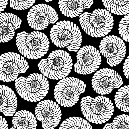 Graphic circle seashell isolated on white background. Vector seamless patternのイラスト素材