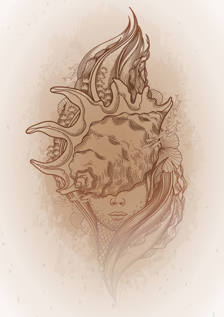 Graphic mermaid headのイラスト素材