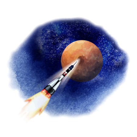Rocket flying in open space to Marsのイラスト素材