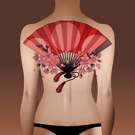Woman body with tattooのイラスト素材