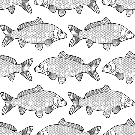Graphic carp seamless pattern. Sea and ocean vector creatures. Coloring page designのイラスト素材