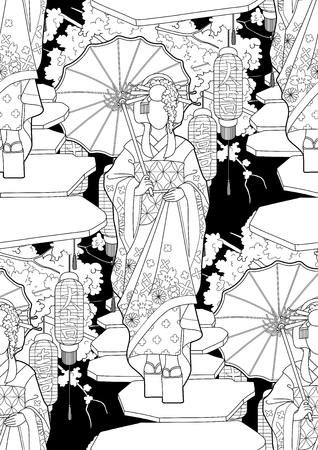 Graphic geisha with umbrellaのイラスト素材
