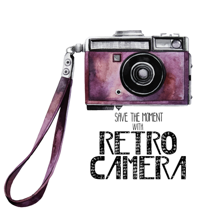 Watercolor vintage retro cameraのイラスト素材