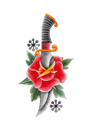 Watercolor flower pierced by the knifeの写真素材