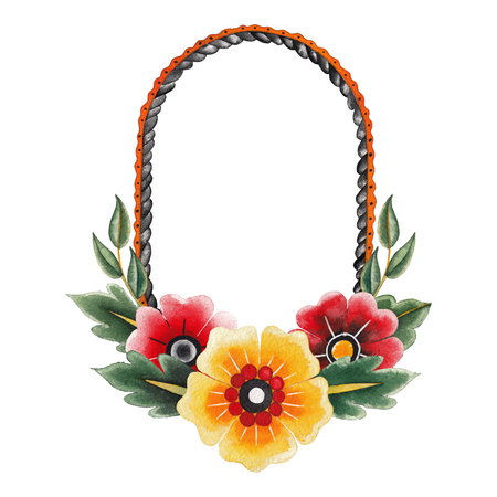 Watercolor old school frame and floral decorationsの写真素材