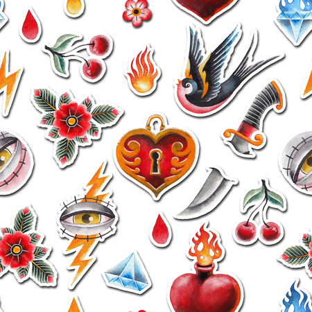 Watercolor old school patternの写真素材