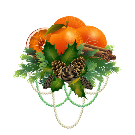 Christmas coniferous design with mandarinsのイラスト素材
