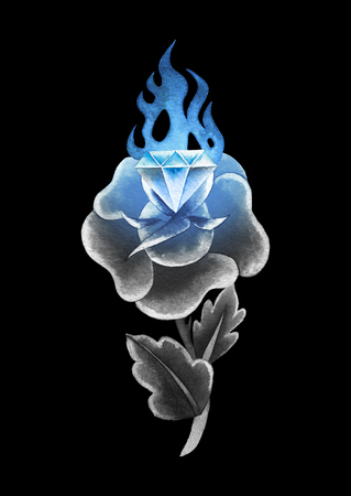 Watercolor flower and flaming gemの写真素材