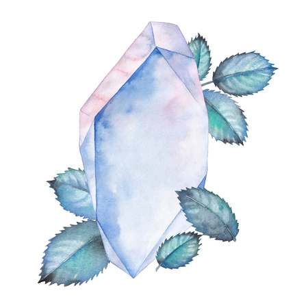 Watercolor crystal and rose leavesの写真素材