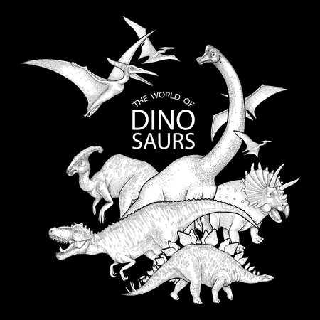 Group of realistic graphic dinosaurs.のイラスト素材