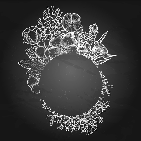 Graphic linen and cotton plants. Vector floral designのイラスト素材