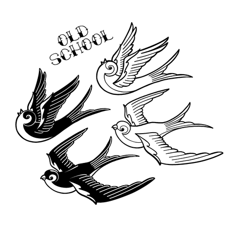 Two graphic flying swallows.のイラスト素材