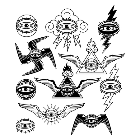 Graphic collection of all-seeing eyes.のイラスト素材