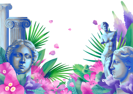 Design with Venus de Milo sculpture, column and flowersの写真素材