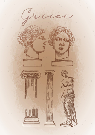 Collection of ancient columns and sculptures of Venus de Miloのイラスト素材