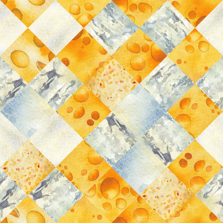 Abstract watercolor seamless pattern of cut slices of cheeseの写真素材
