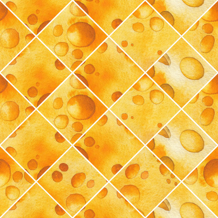 Abstract watercolor seamless pattern of cut slices of cheeseの写真素材