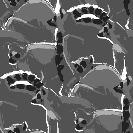 Seamless pattern of wild lemurs drawn in the abstract technique of rough brushの写真素材