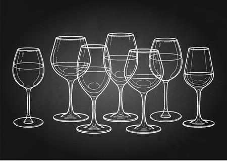 Graphic row of wine glasses isolated on white backgroundのイラスト素材