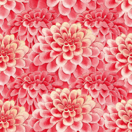 Watercolor pattern of pink dahlia scaled flowersの写真素材