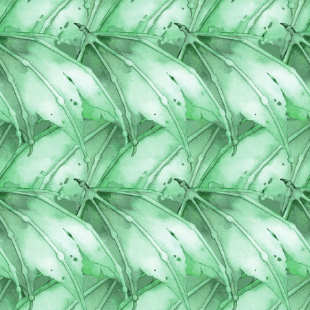 Seamless pattern of watercolor dragon wigs in green colorsの写真素材
