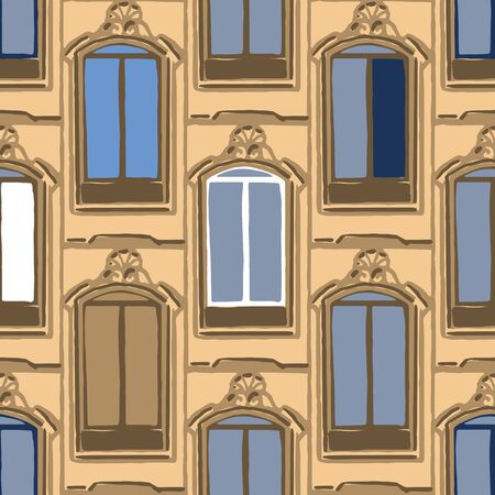 Seamless pattern of ancient maltese windows with stone framesのイラスト素材