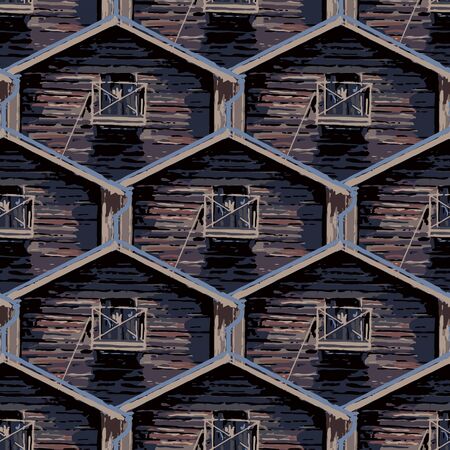 Seamless pattern of old traditional scandinavian wooden houses.のイラスト素材