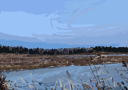 View on the lake and the forest outside of St. Petersburgのイラスト素材