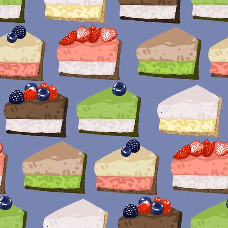 Triangular cake pieses of different tasted covered with berries.のイラスト素材