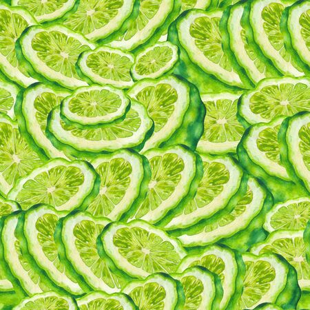 Seamless pattern of watercolor bergamot fruits. Hand painted design