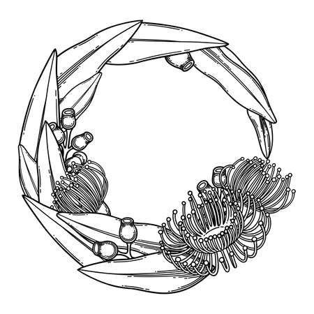 Graphic eucalyptus wreath isolated on white backgroundのイラスト素材