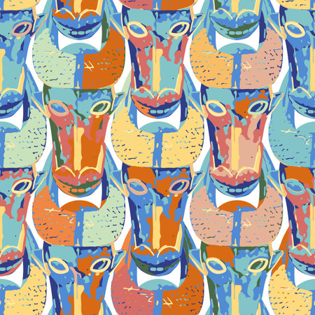 Vector seamless pattern of vintage woodenn bull masks.のイラスト素材