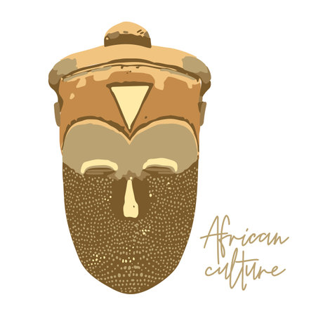 Traditional African culture attributes. Vintage woodenn mask.のイラスト素材