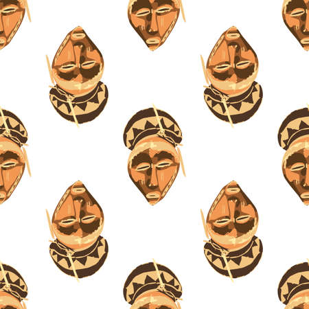 Vector seamless pattern of vintage woodenn masks.のイラスト素材