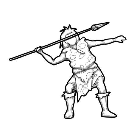 Graphic caveman fighting or hunting with a spearのイラスト素材