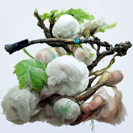 Abstract composition of very detailed fantasy cotton plants.の素材