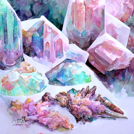 Abstract composition of detailed magic crystals in soft pastel colors.の素材