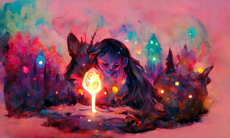 Abstract night spirit of a fantasy magical forest with mystical lights.の素材