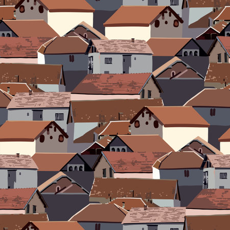 Repeated pattern of a small cozy houses with red tiled roofsのイラスト素材