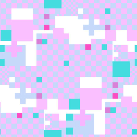 Abstract seamless plaid pattern of colorful rectangles in a pixel art style.のイラスト素材