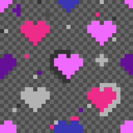 Abstract seamless pattern of colorful rectangles wih hearts in a pixel art style.のイラスト素材